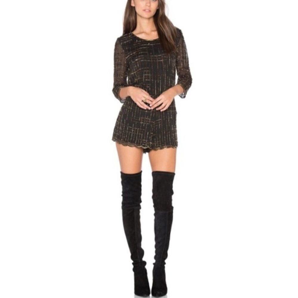 Raga Black Beaded Midnight Kiss Open Back Romper Sz M
